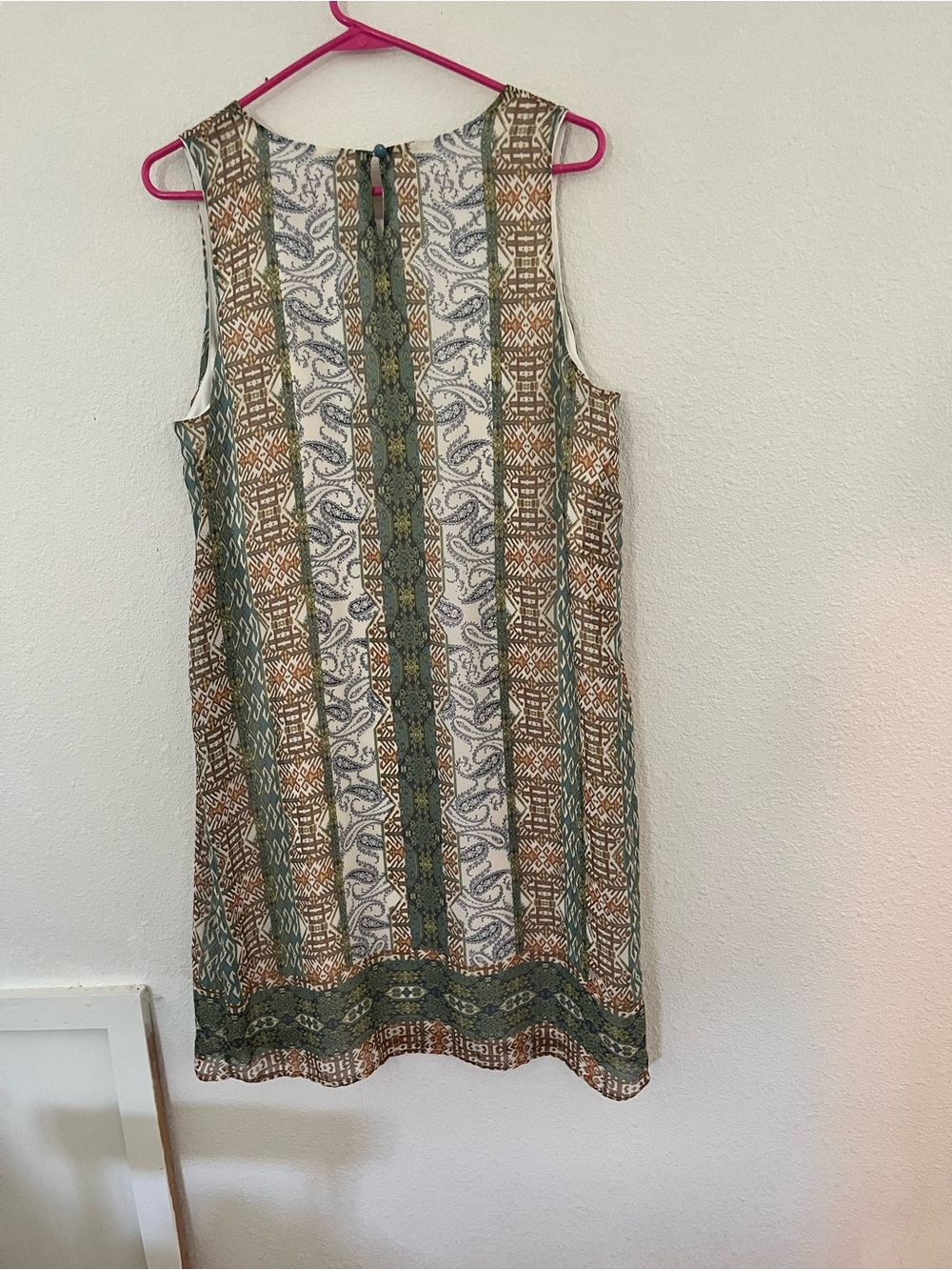 Tacera Sleeveless Shift Dress in Green, Brown and Cream XL